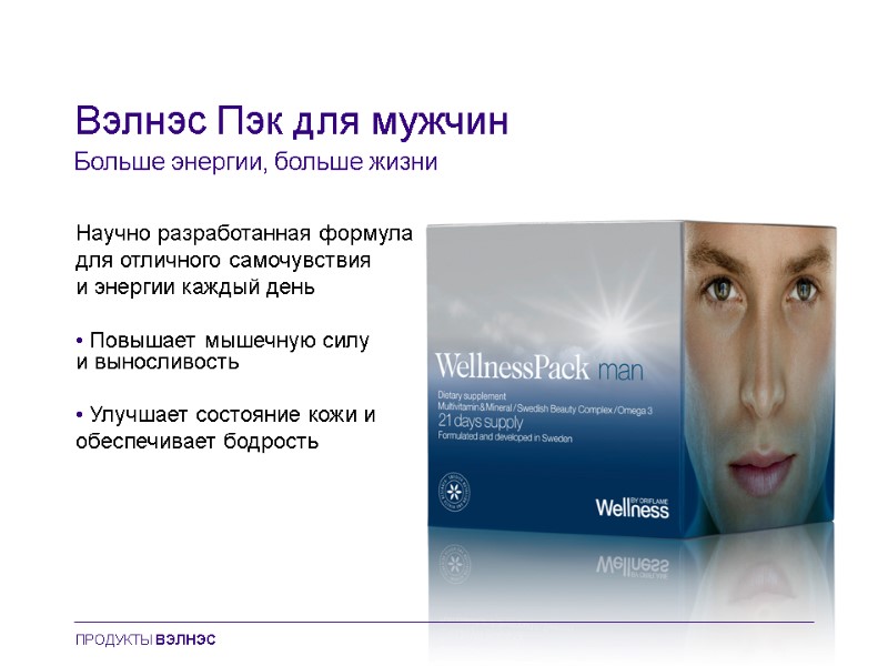 Вэлнэс Пэк для мужчин Больше энергии, больше жизни Научно разработанная формула  для отличного